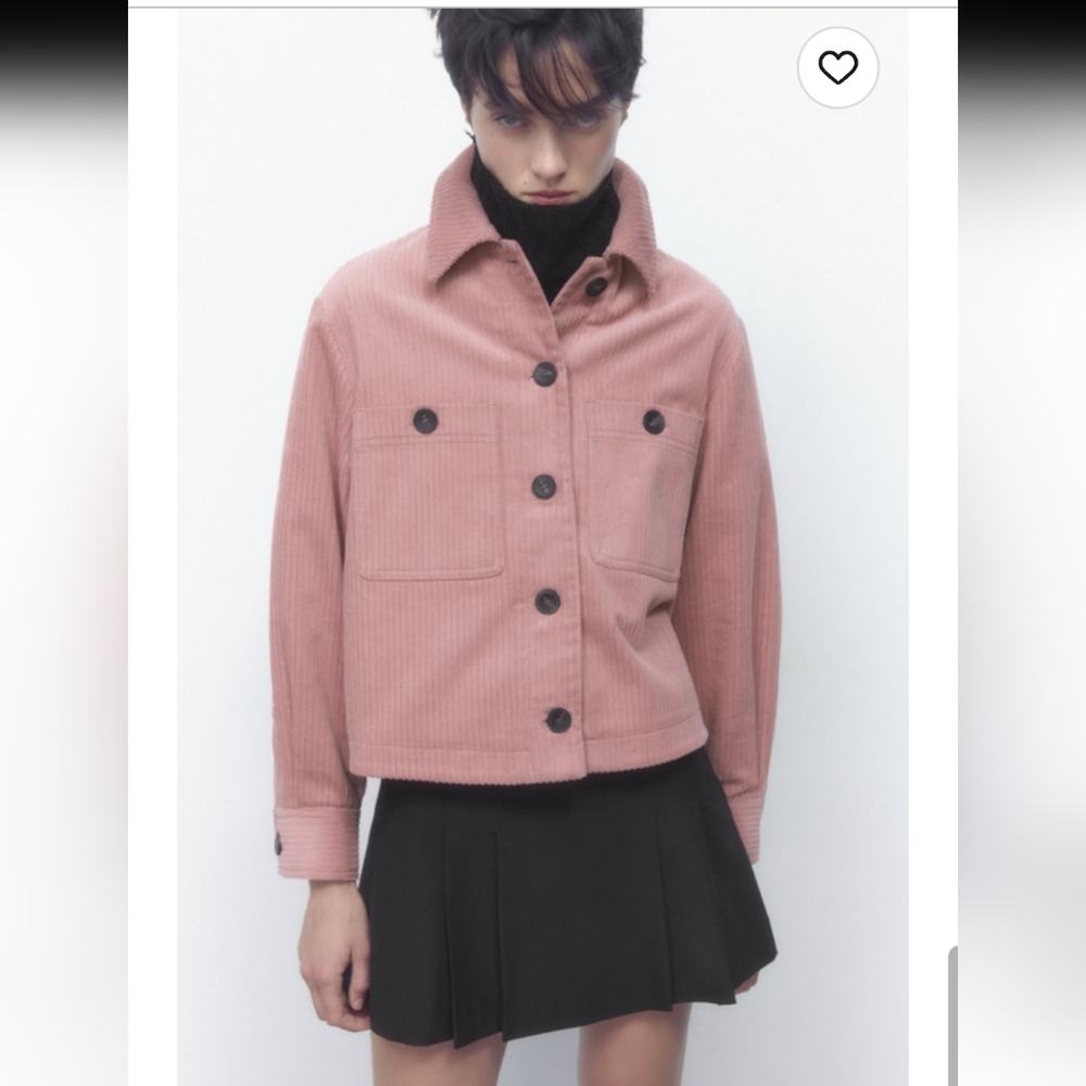 Zara Mauve Or Blush Cropped Corduroy Overshirt - Size S